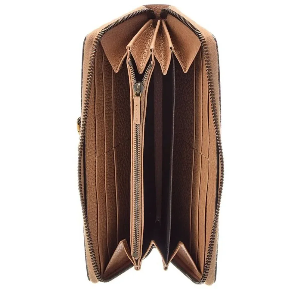 Gucci Camelia Calfskin Snakeskin Leather Grain Zip Around Continental - Picture 3 of 3